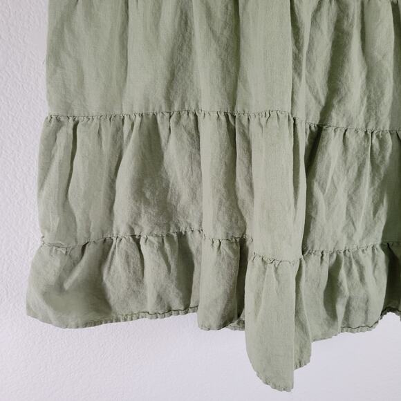 Zara Mini Tunic Shirt Dress Green Linen Blend Tiered Large Coastal Cottage - Picture 5 of 6